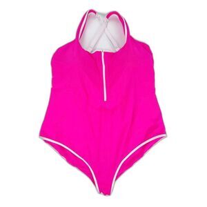 NEW Torrid 90s Wireless Zip Front Square Neck One Piece Swimsuit Hot Pink 5X Y2k